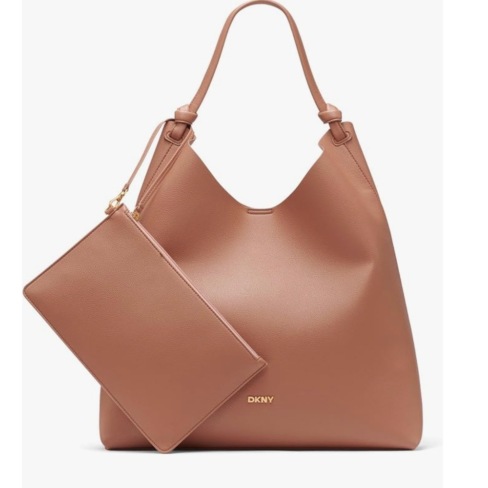 NWT DKNY Paula Hobo Bag Brown Large Pebbled Faux Leather Shoulder Bag